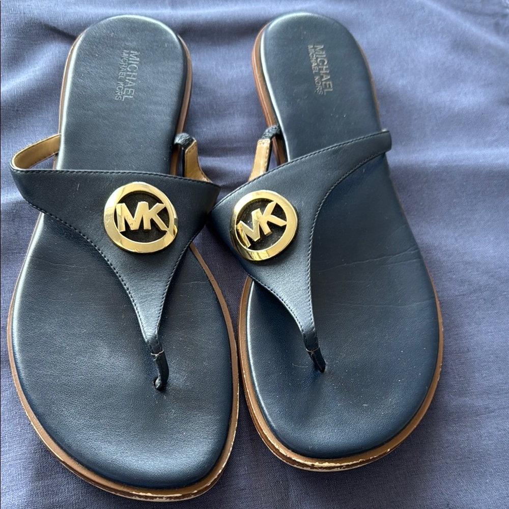 Michael Kors Blue Sandals with Gold Logo